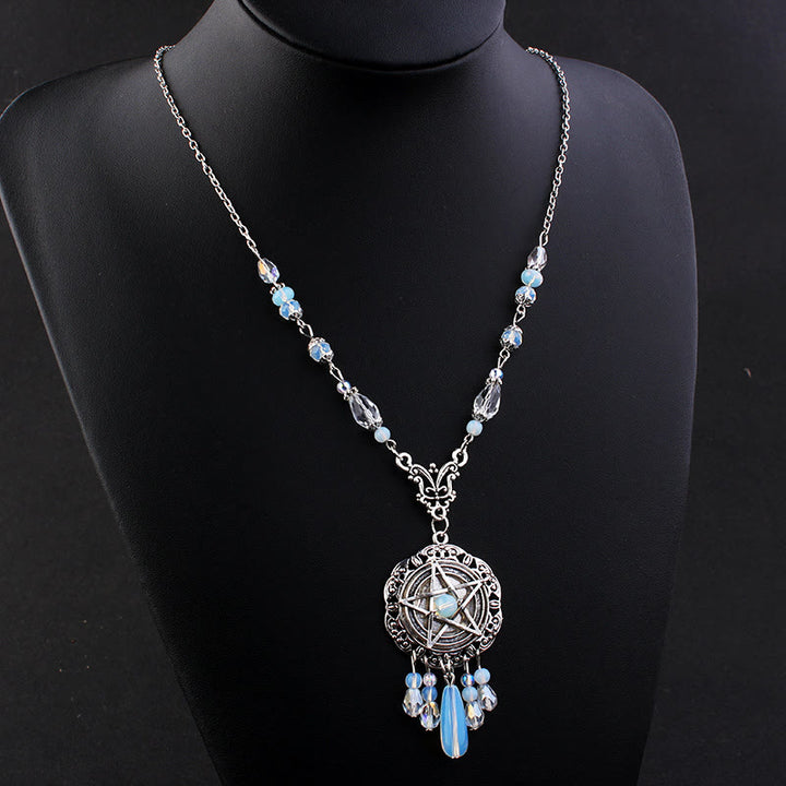 Collana con perline di cristallo a forma di stella opalina pentagramma gotico strega Olivenorma 