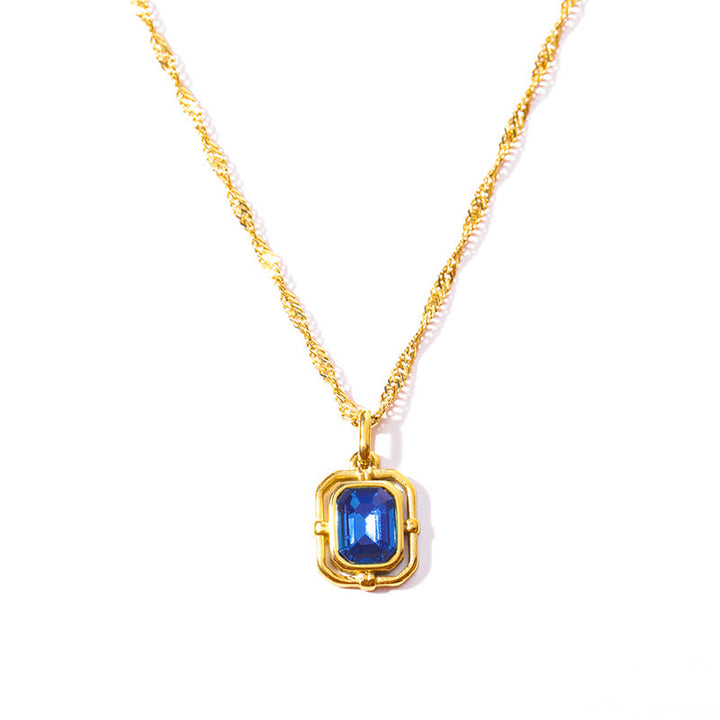 Collana Olivenorma Water Wave Chain Square Zircone Titanio Acciaio