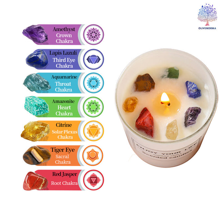 Olivenorma Candela senza fumo fatta a mano con pietra chakra e cristallo per aromaterapia