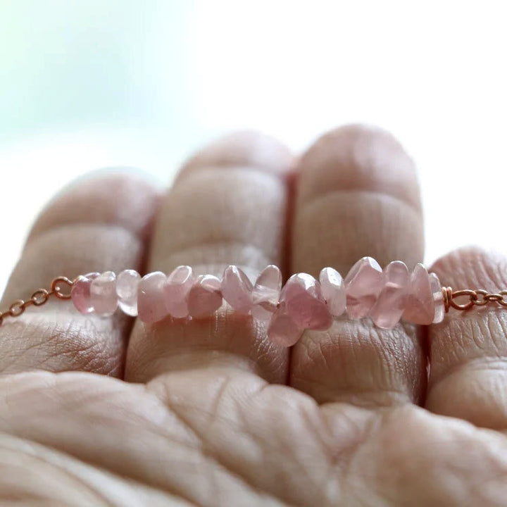 Collana di ghiaia di quarzo rosa naturale Olivenorma 