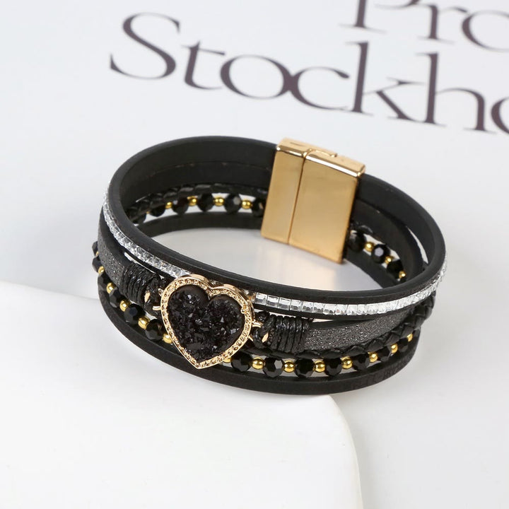 Bracciale in pelle intrecciata multistrato a forma di cuore Olivenorma