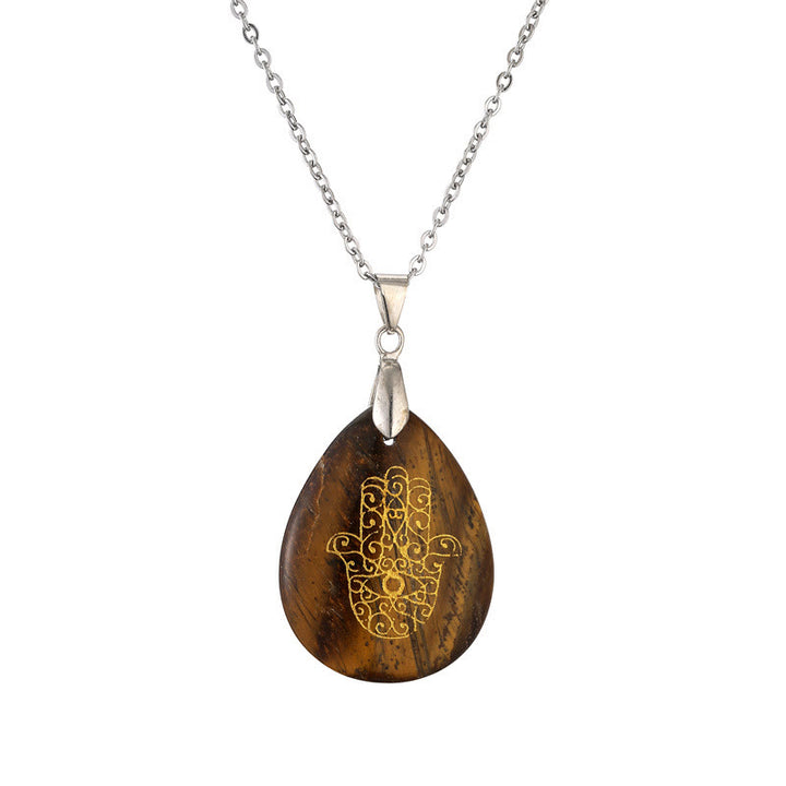 Olivenorma Collana con ciondolo Hamsa in cristallo a forma di goccia naturale