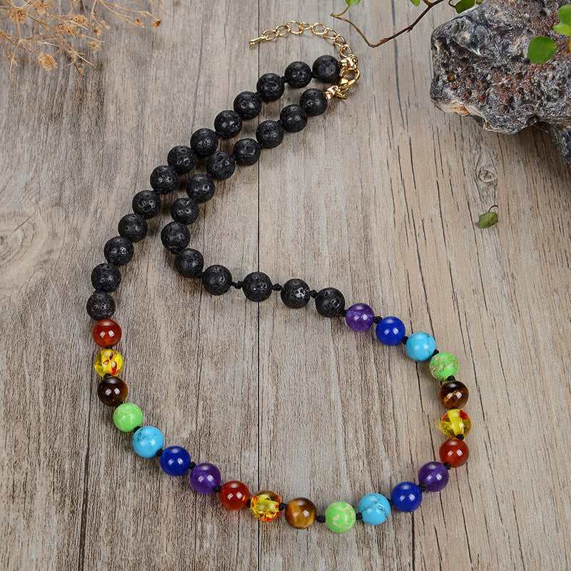 Collana di perline in pietra naturale Olivenorma con 7 chakra della fortuna