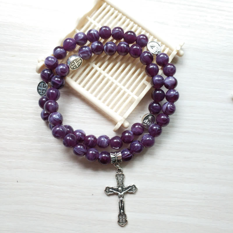 Bracciale Rosario con Ciondolo a Croce in Ametista Olivenorma 