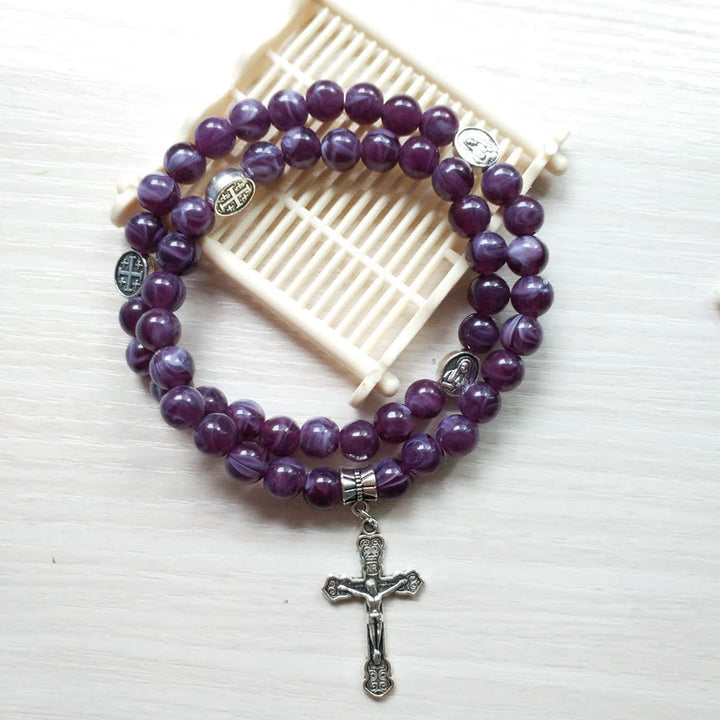 Bracciale Rosario con Ciondolo a Croce in Ametista Olivenorma 
