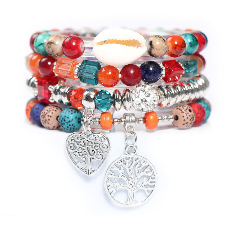 Olivenorma Albero della vita Cuore Ciondolo Braccialetto di perline Set 
