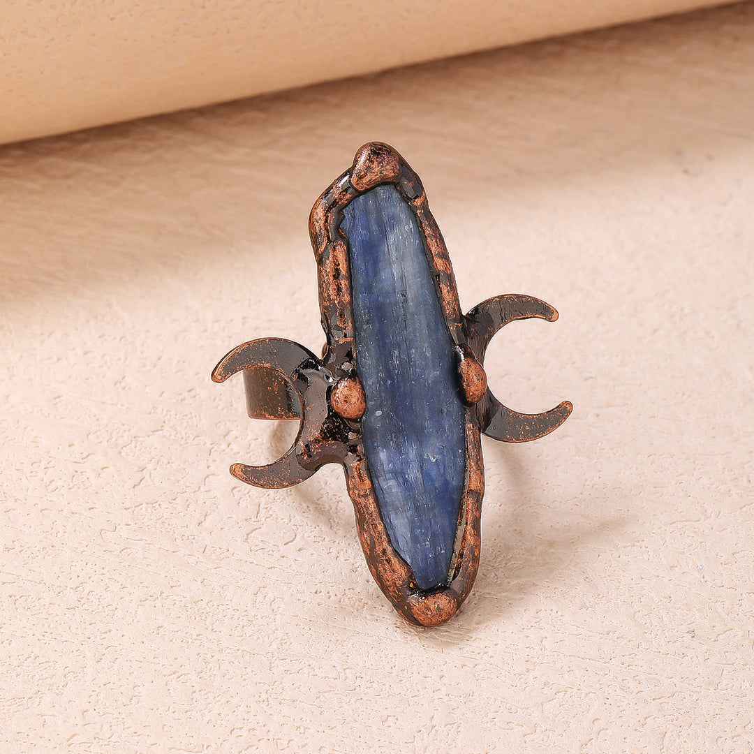 Anello regolabile con doppia luna curativa in cianite Olivenorma