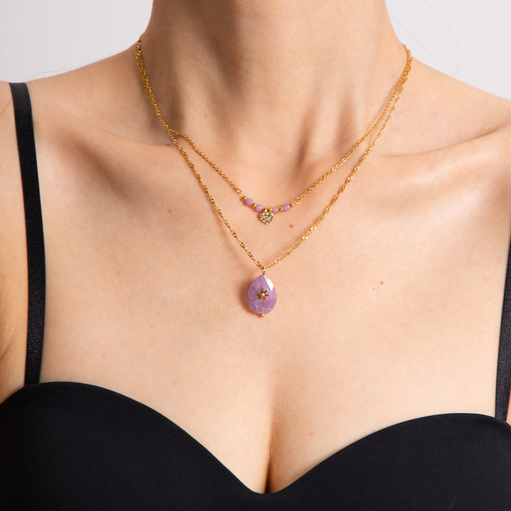 Collana a doppio strato a forma di cuore in giada viola Olivenorma 
