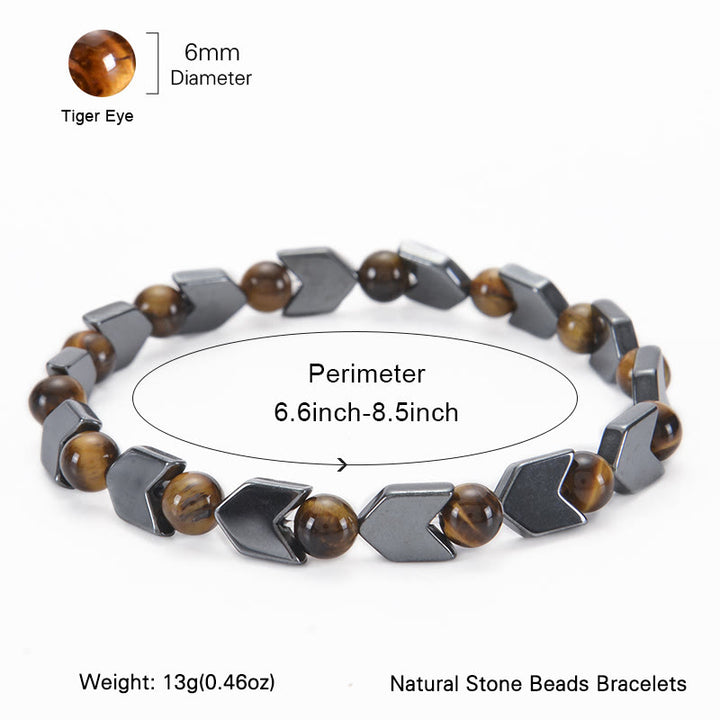 Bracciale da uomo con perline in occhio di tigre ematite e freccia Olivenorma