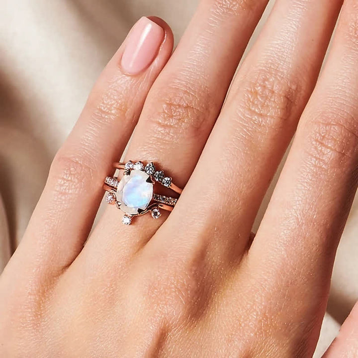 Olivenorma Natural Crystal Moonstone Anello creativo in 3 pezzi