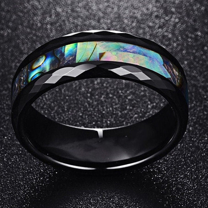 Anello Olivenorma in legno di Koa e conchiglia di abalone in carburo di tungsteno 