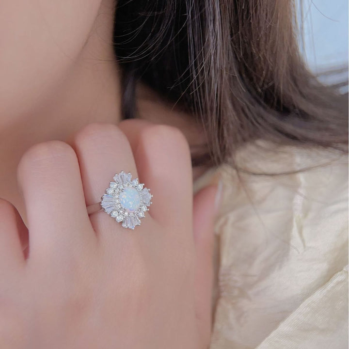 Anello Olivenorma in argento Sterling S925 con zircone bianco e opale ovale