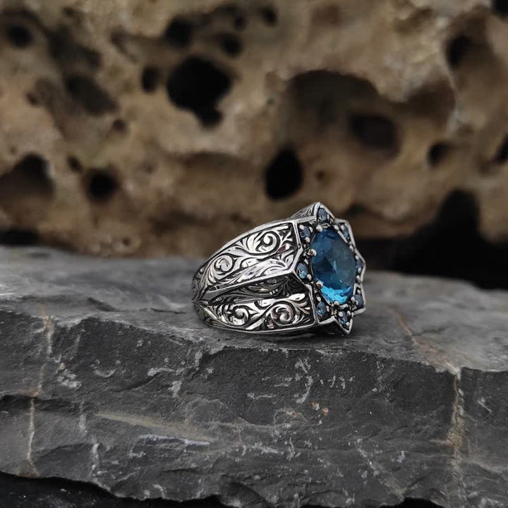 Anello vintage Olivenorma con zaffiro ottagonale a stella 