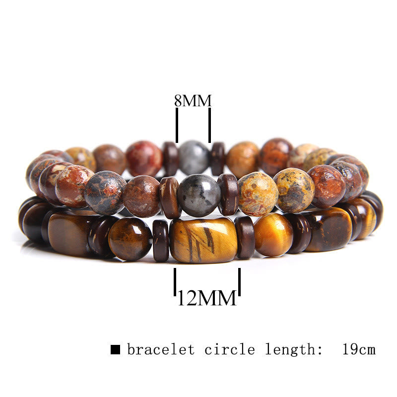 Olivenorma Set di bracciali in pietra occhio di tigre turchese africano