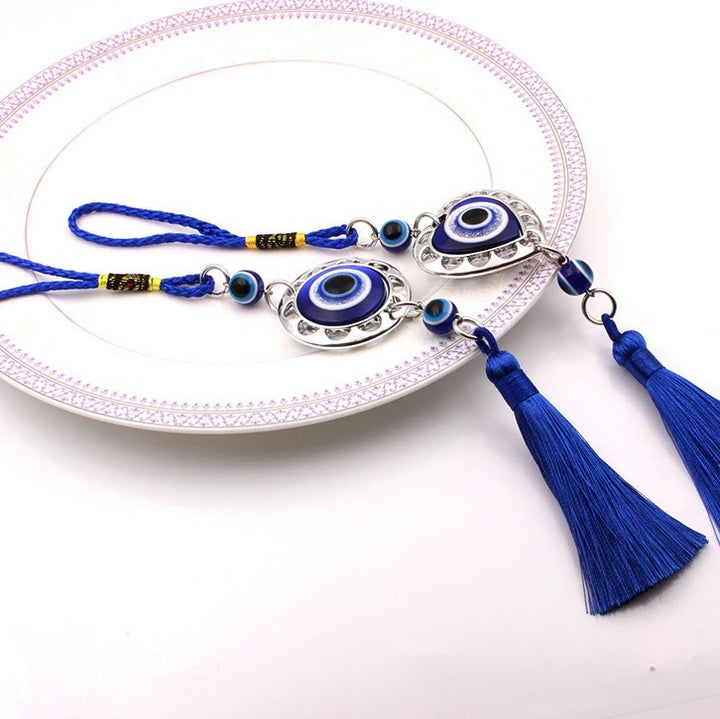 Ornamento per auto con nappa blu con occhio malvagio Olivenorma