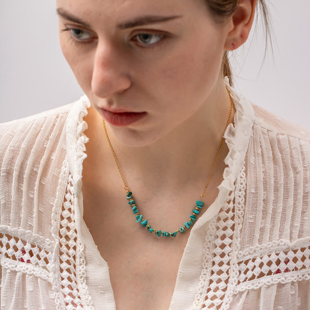 Collana Olivenorma con ciondolo in ghiaia turchese e oro 18k in acciaio inossidabile
