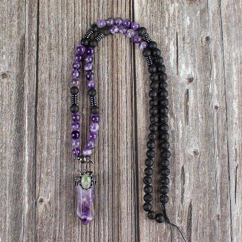 Collana Mala con ciondolo a prisma esagonale in cristallo naturale Olivenorma 