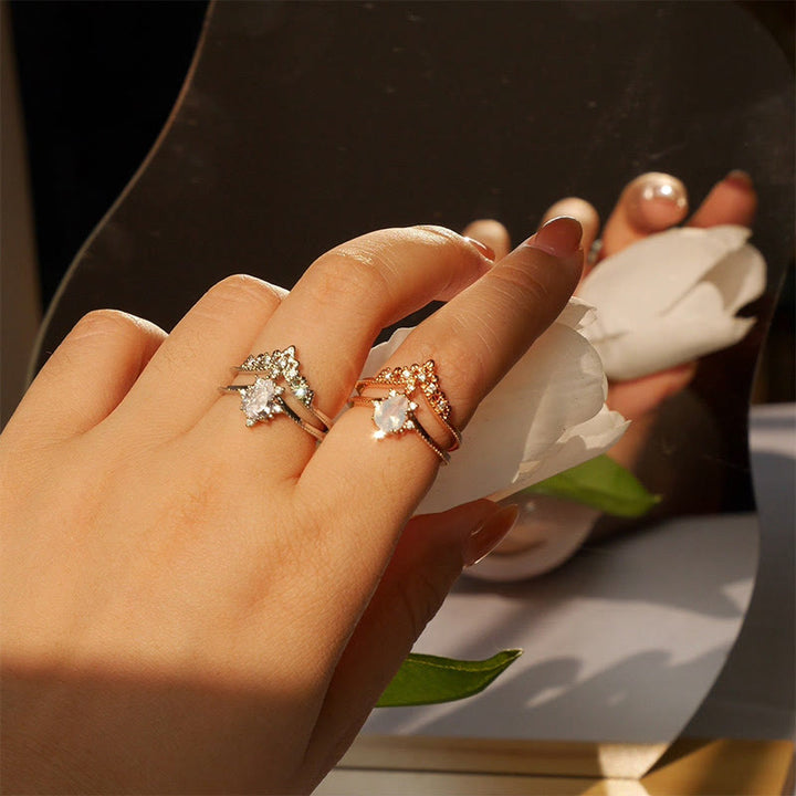 Olivenorma 2 pezzi anello di fidanzamento con corona in pietra di luna placcata zircone 