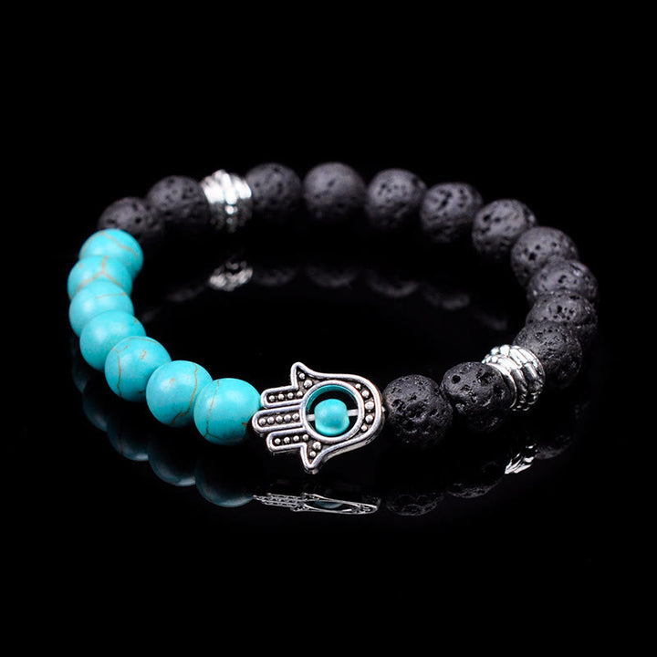 Olivenorma Bracciale con ciondolo Hamsa in perline di pietra naturale fatto a mano