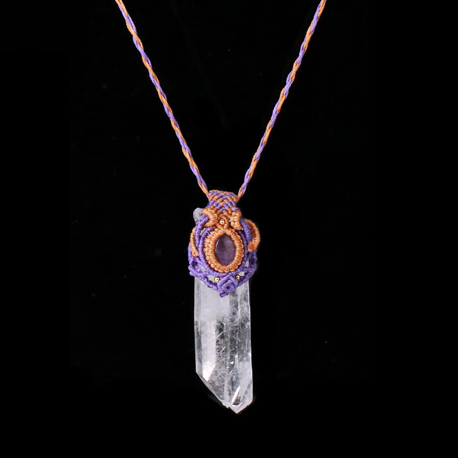 Collana con ciondolo in pietra naturale intrecciata in quarzo ialino Olivenorma