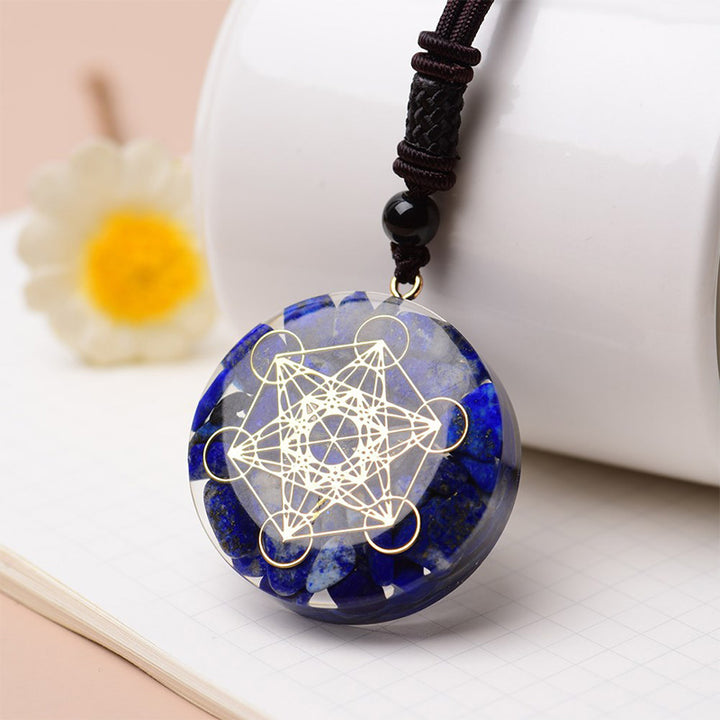 Collana con simbolo del cubo di Metatron in diaspro rosso, lapislazzuli e turchese Olivenorma 