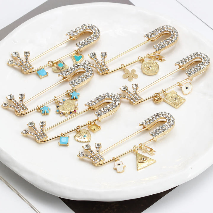 Spilla a forma di cuore con occhio maligno in zircone bianco Olivenorma 