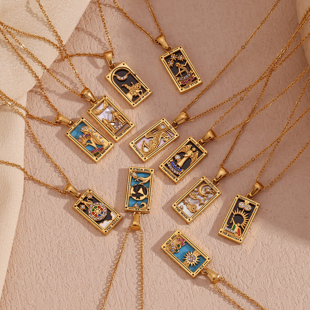 Collana con tarocchi in acciaio inossidabile placcato oro 18k Olivenorma 