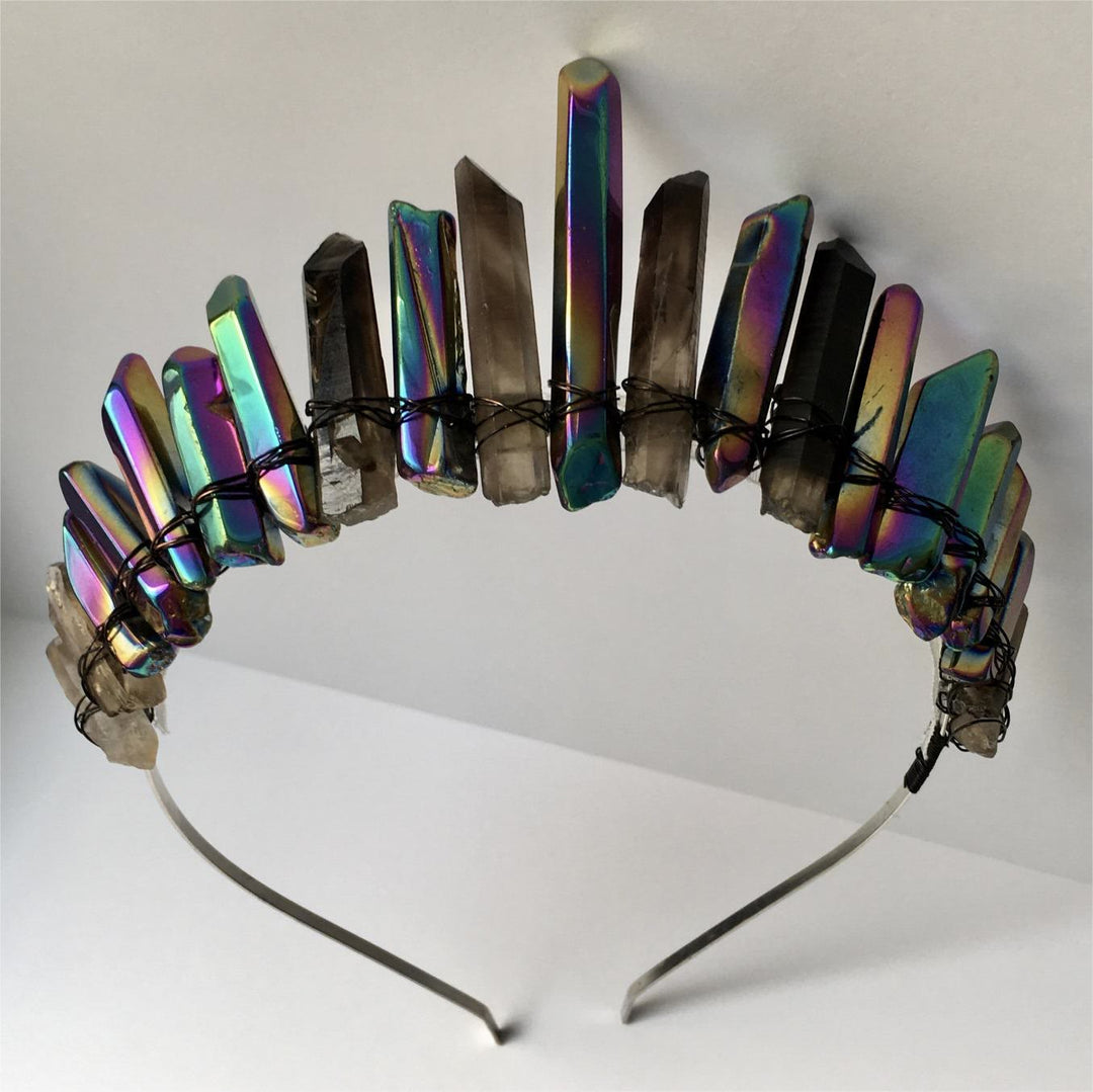 Corona di cristallo di strega gotica in quarzo fumé di labradorite Olivenorma
