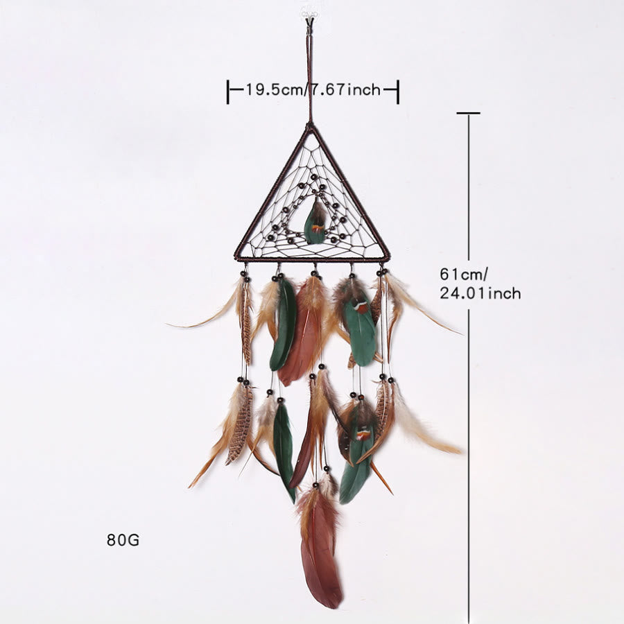 Olivenorma Acchiappasogni con perline di onice nero e triangolo a forma di piuma