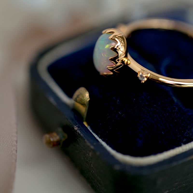 Anello regolabile Olivenorma Retro Gold Opal
