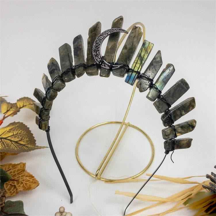 Olivenorma Natural Amazzonite Labradorite Accessorio per capelli Fascia per capelli Corona di cristallo 