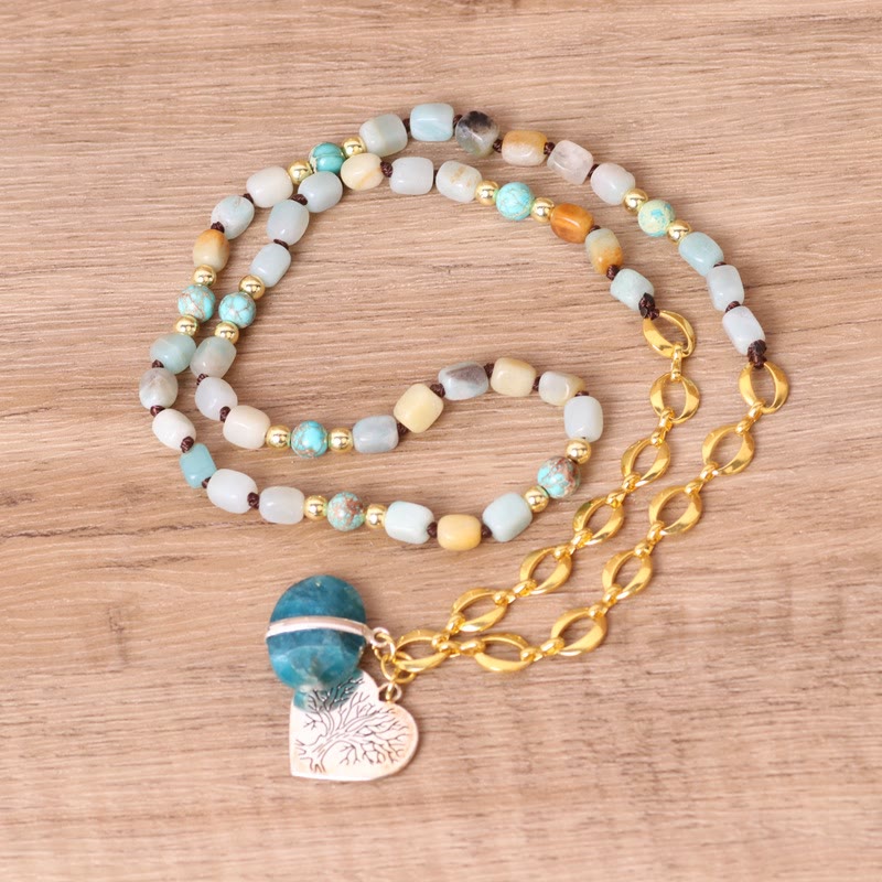Collana Mala con ciondolo a forma di cuore con perline di pietra irregolare Olivenorma