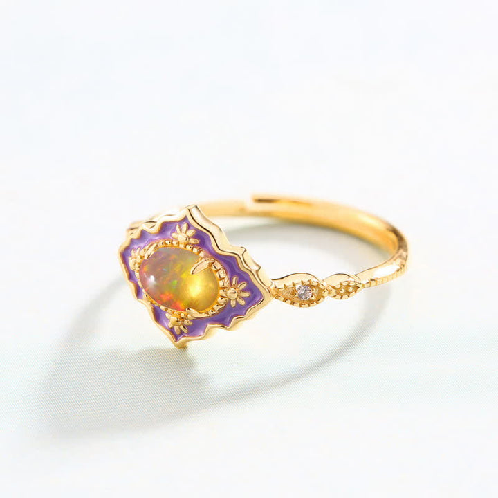 Anello Olivenorma Opal Vintage Open Regolabile in Oro Smaltato