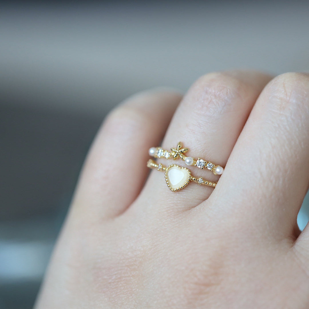 Anello regolabile Olivenorma Cat's Eye Stone Bianco Zircone 