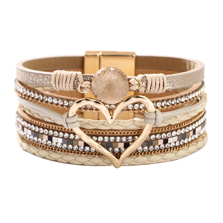 Olivenorma Bohemia Bracciale in pelle con cuore cavo