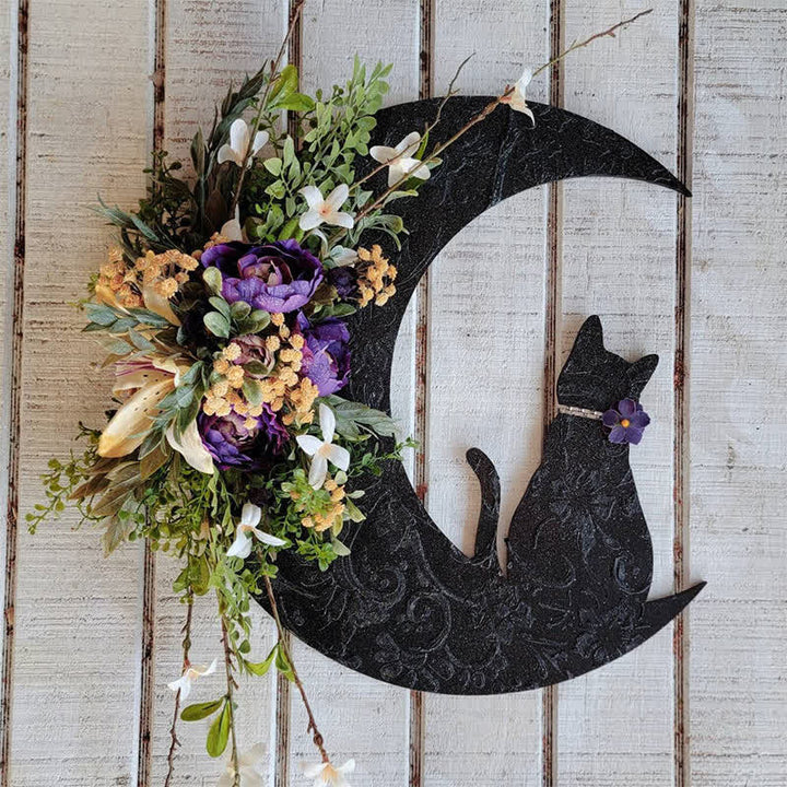 Olivenorma Decorazione da parete con luna celeste e gattino