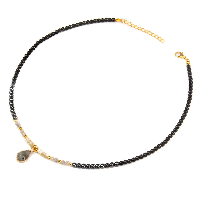 Collana con ciondolo in pietra preziosa in vetro sfaccettato con ossidiana naturale Olivenorma