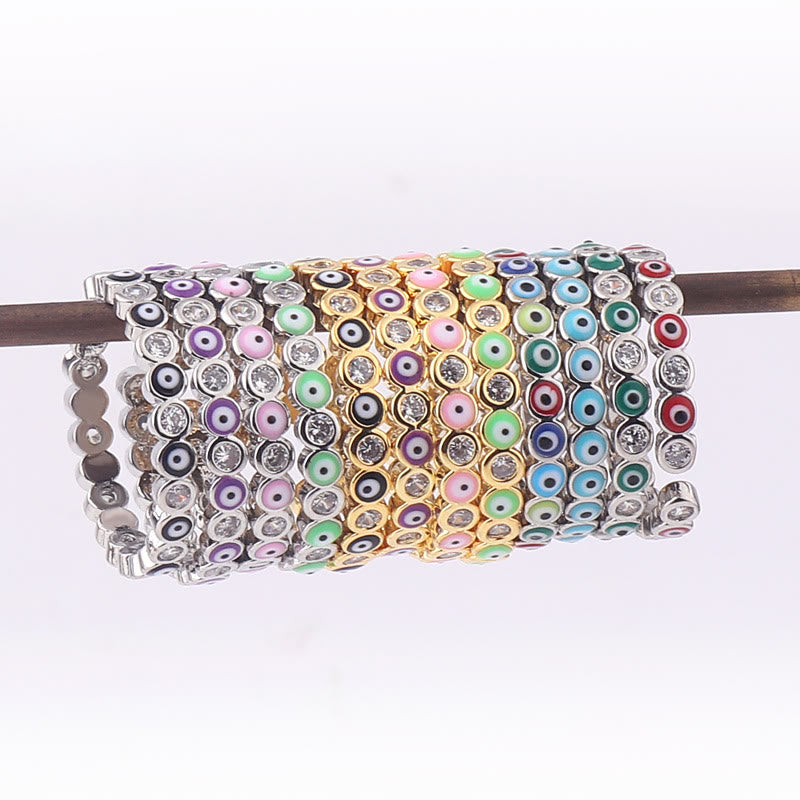 Olivenorma Anello regolabile con zircone bianco e colorato malocchio 