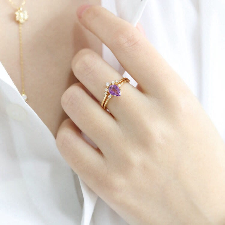 Anello Olivenorma Teardrop Ametista Zircone Bianco
