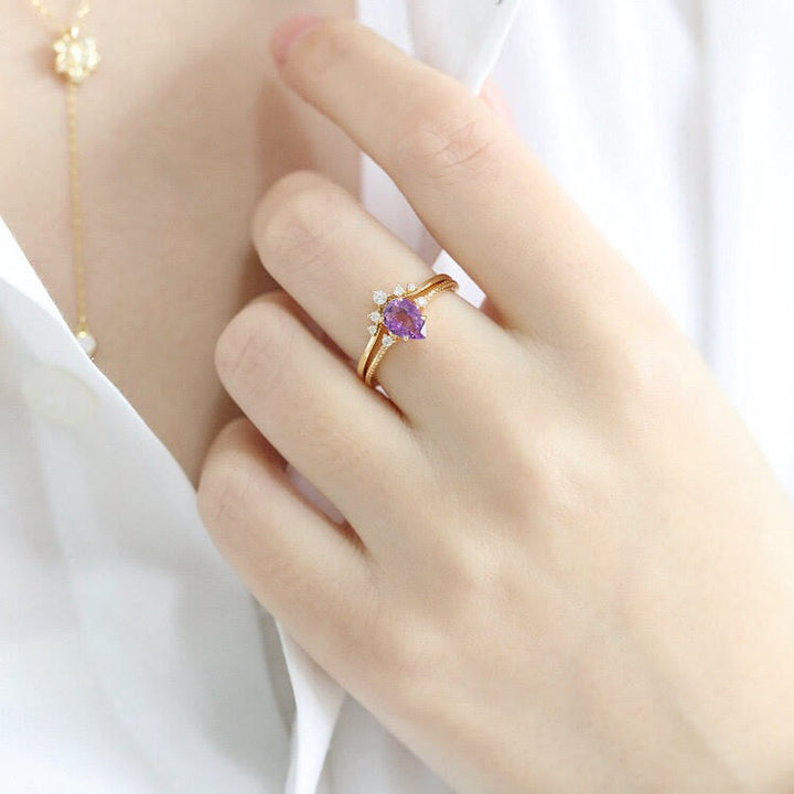 Anello Olivenorma Teardrop Ametista Zircone Bianco