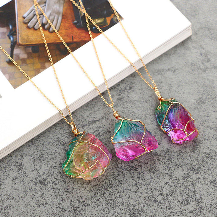 Collana vintage con pietra preziosa di fluorite Olivenorma