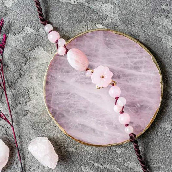 Bracciale alla caviglia in quarzo rosa Il Fiore dell'Amore