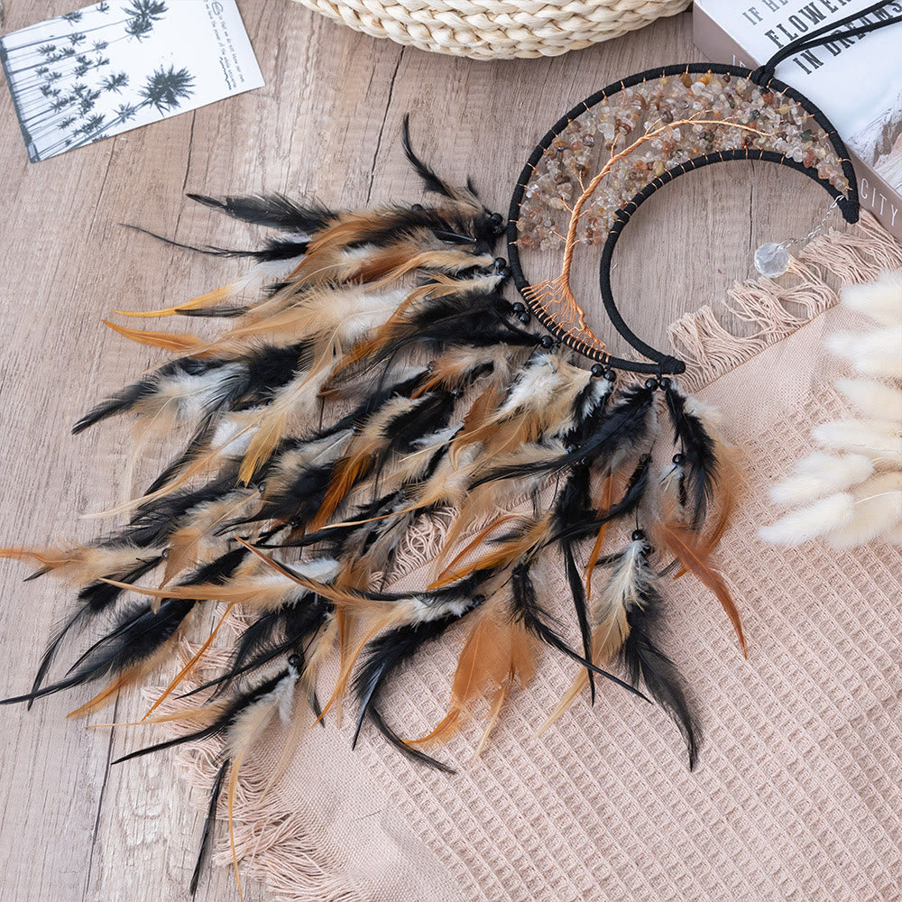 Olivenorma Ghiaia naturale intrecciata Albero della vita Luna Dream Catcher