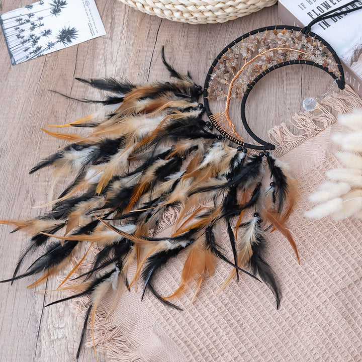 Olivenorma Ghiaia naturale intrecciata Albero della vita Luna Dream Catcher