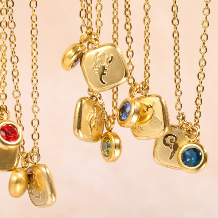 Olivenorma Collana con ciondolo con pietra portafortuna dei dodici mesi dello zodiaco 