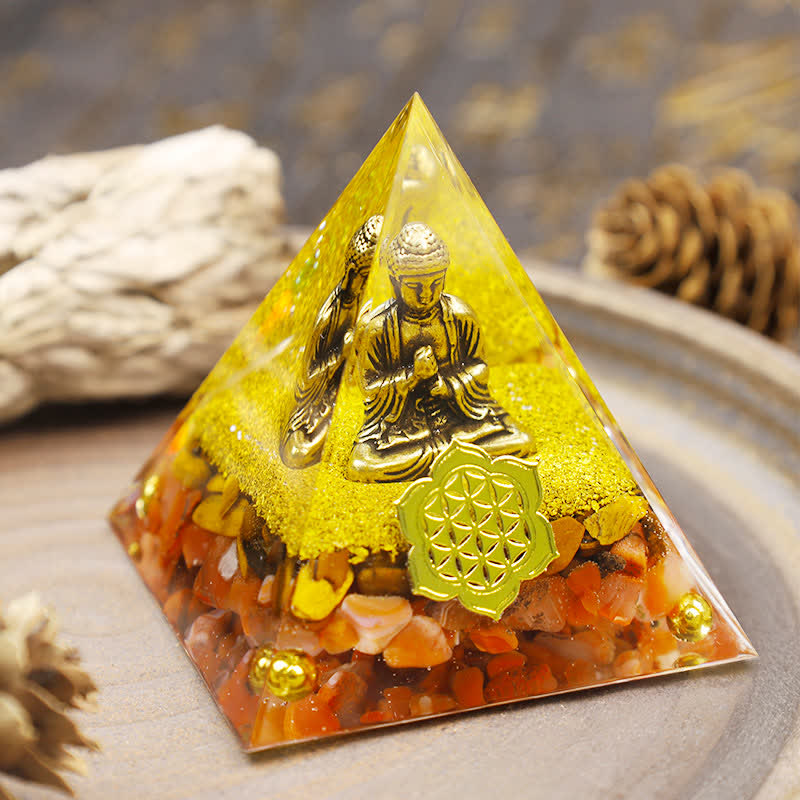 Olivenorma Red Jasper con piramide di orgone del Buddha 
