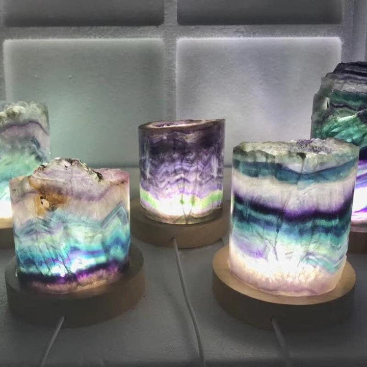 Lampada cilindrica in fluorite naturale Olivenorma
