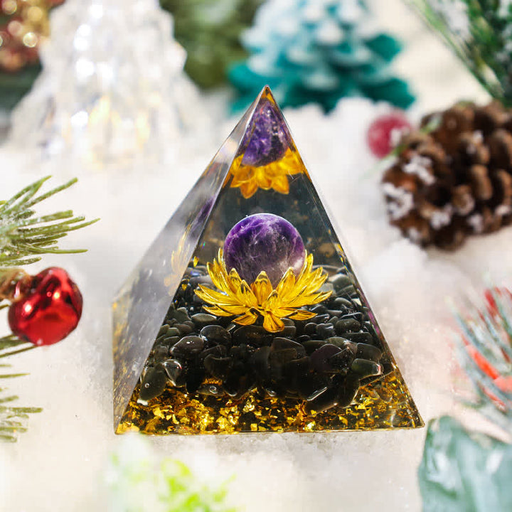 Piramide di Orgone Olivenorma Tormalina Nera con Lepidolite 