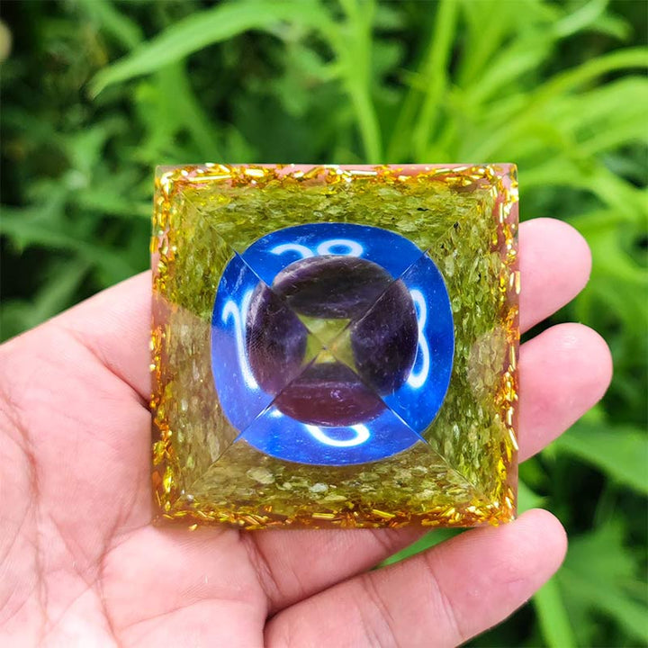 Olivenorma Ametista con Peridoto Leone Zodiaco Orgone Piramide
