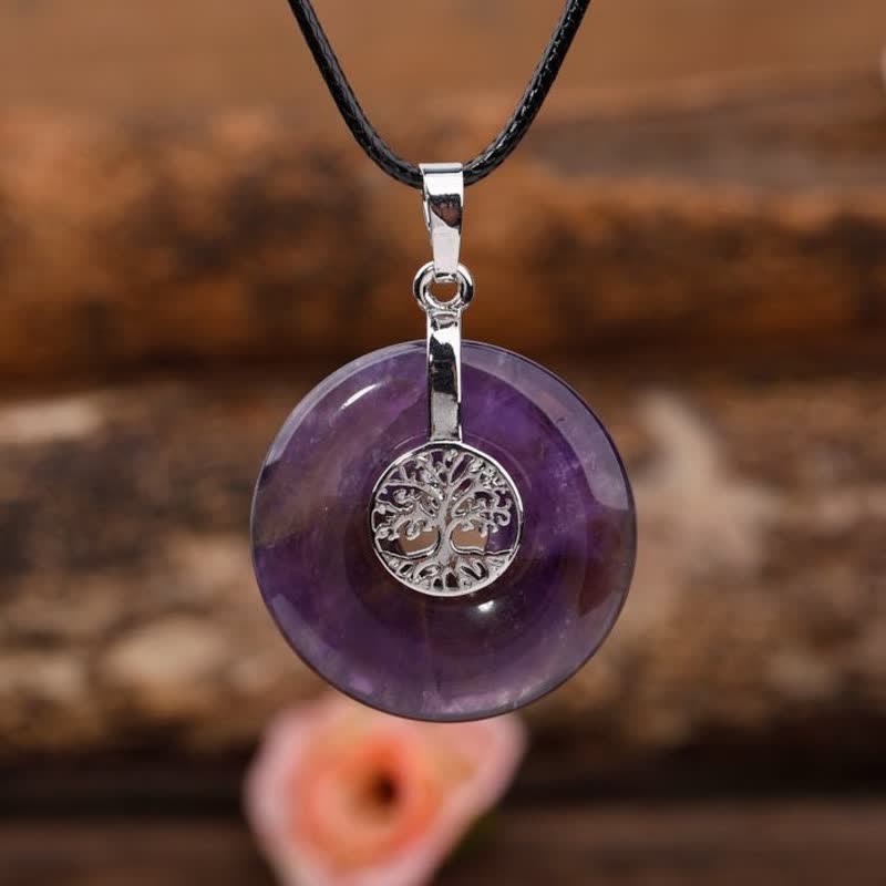 Collana con fibbia della pace in cristallo naturale Olivenorma e albero della vita